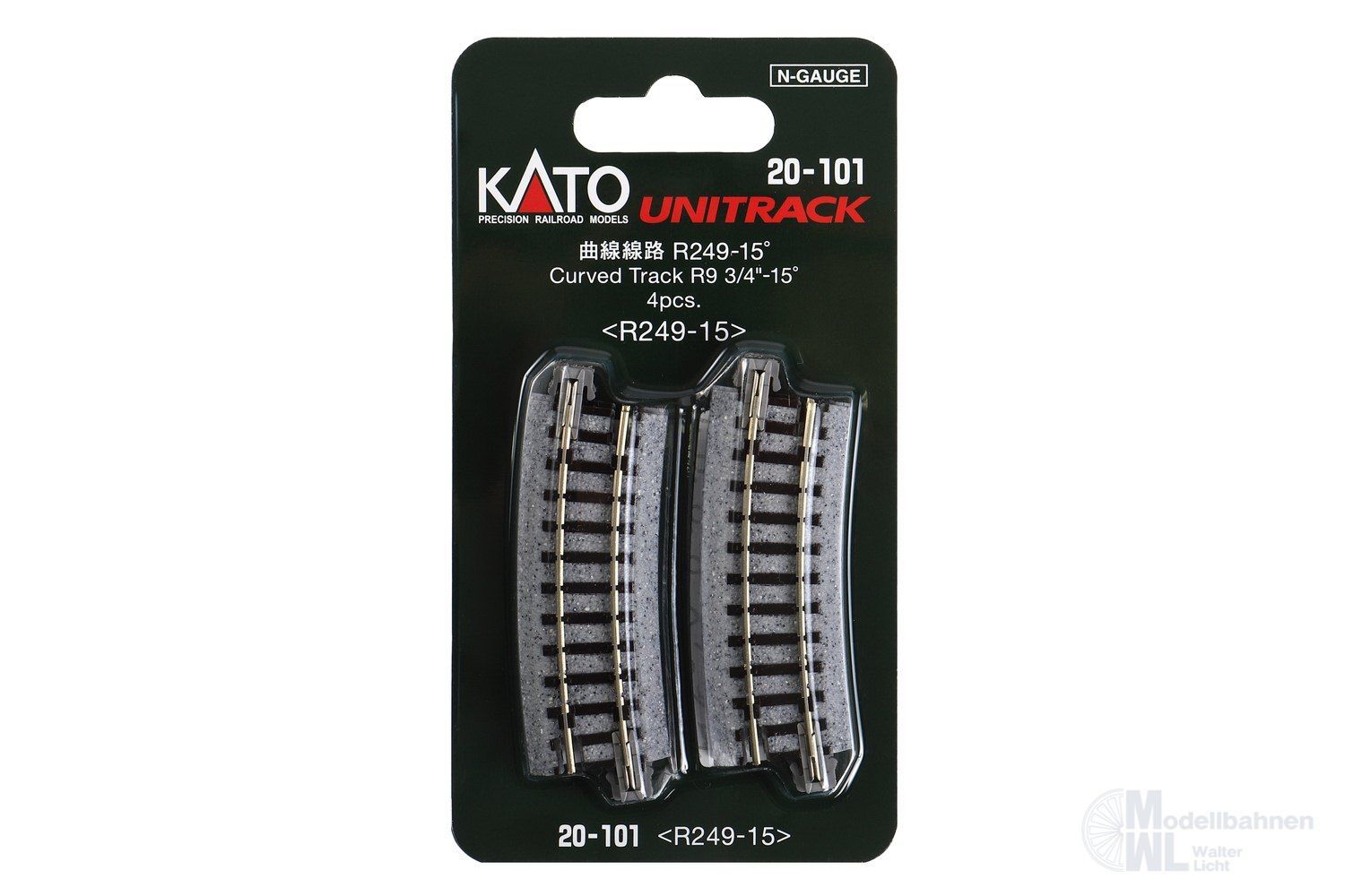 Kato 20-101 - Gleis gebogen R249mm 15° 4 Stück N 1:160 Kato 20-101 - Gleis gebogen R249mm 15° 4 Stück N 1:160