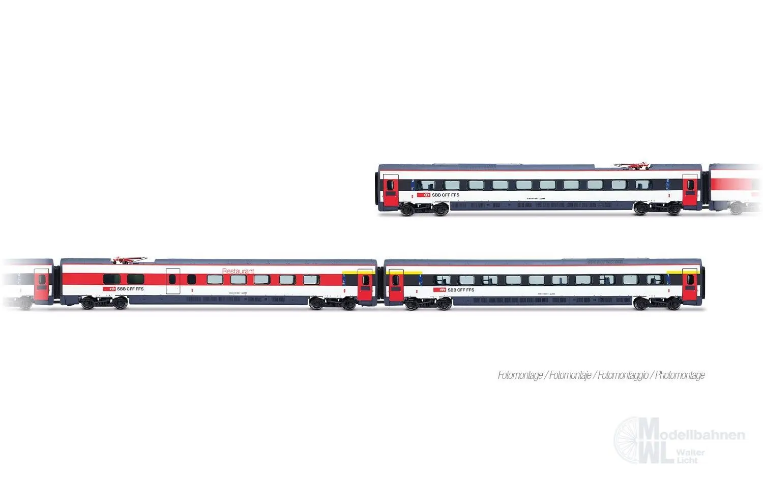 Arnold 3517 - Ergänzungswagen Set zum Triebzug ETR 610 SBB Ep.VI 3.tlg. N 1:160