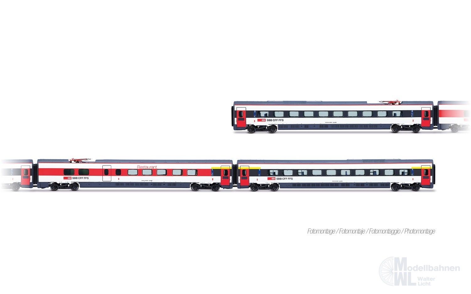 Arnold 3517 - Ergänzungswagen Set zum Triebzug ETR 610 SBB Ep.VI 3.tlg. N 1:160