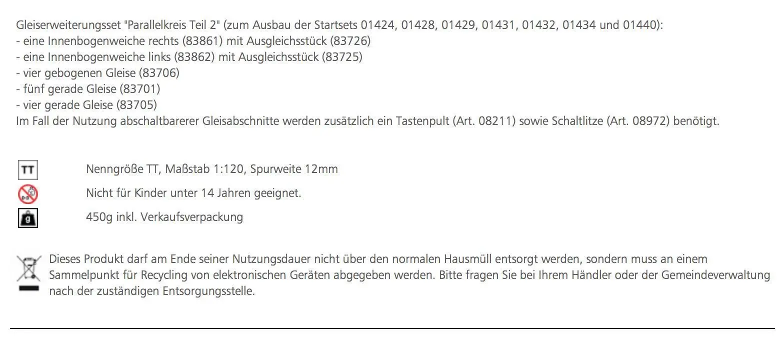Tillig 01835 - Gleiserweiterung Parallelkreis Teil 2 TT 1:120