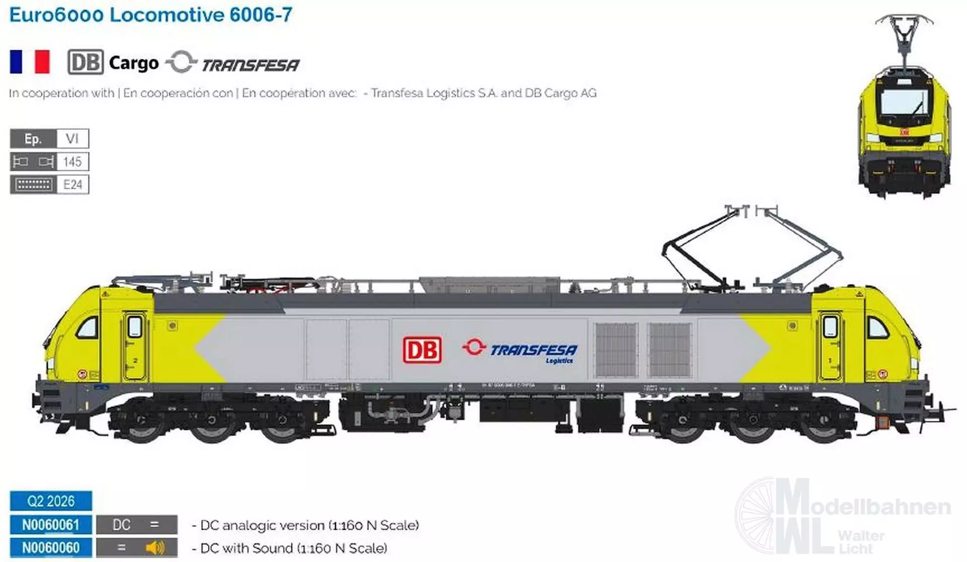Sudexpress N0060061 - E-Lok Serie 6006 / Euro 6000 DB Cargo Transfesa Ep.VI N 1:160