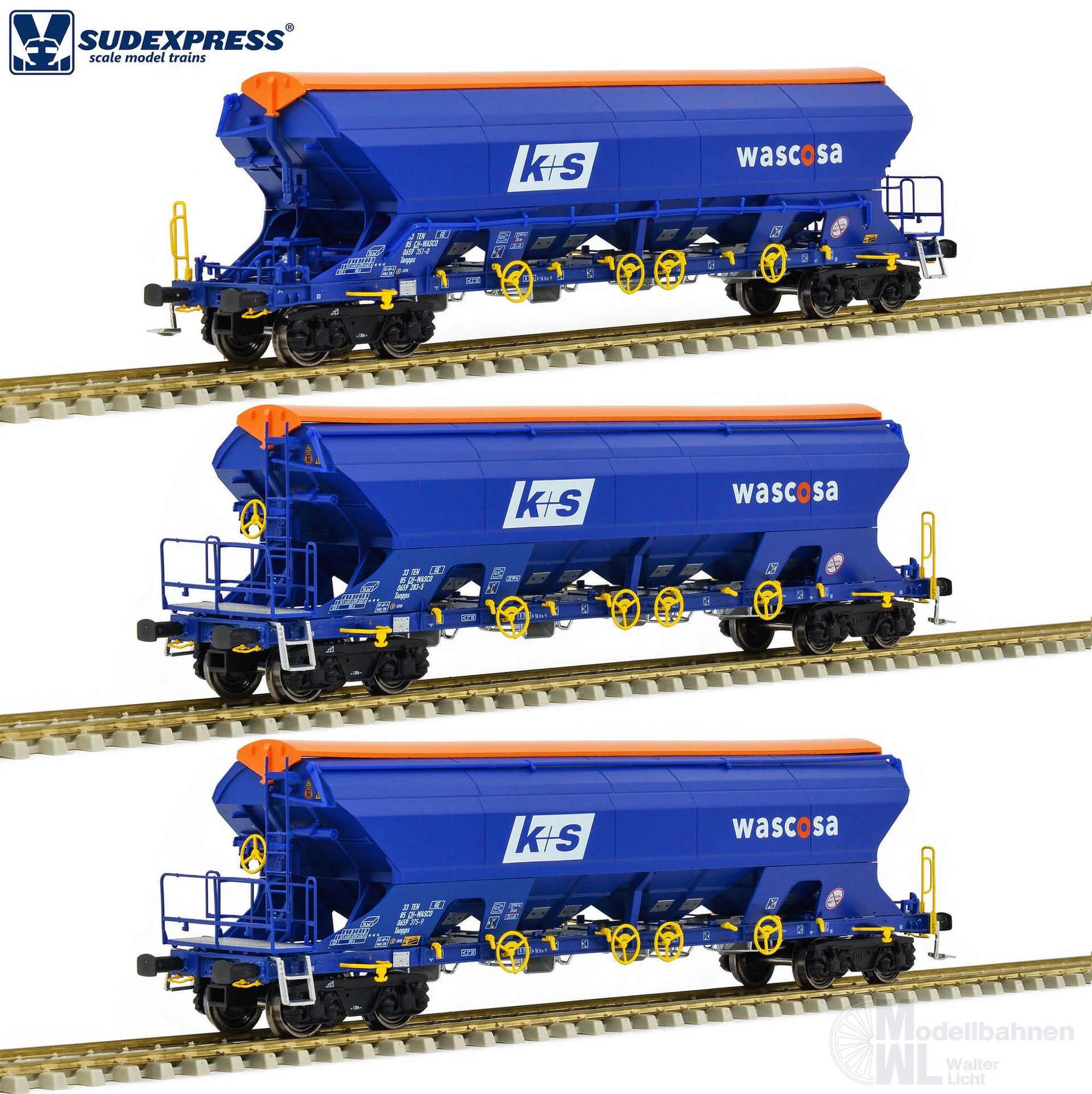 Sudexpress S659002 - Schüttgutwagen Set Wascosa Ep.VI 3.tlg. Tanpps H0/GL