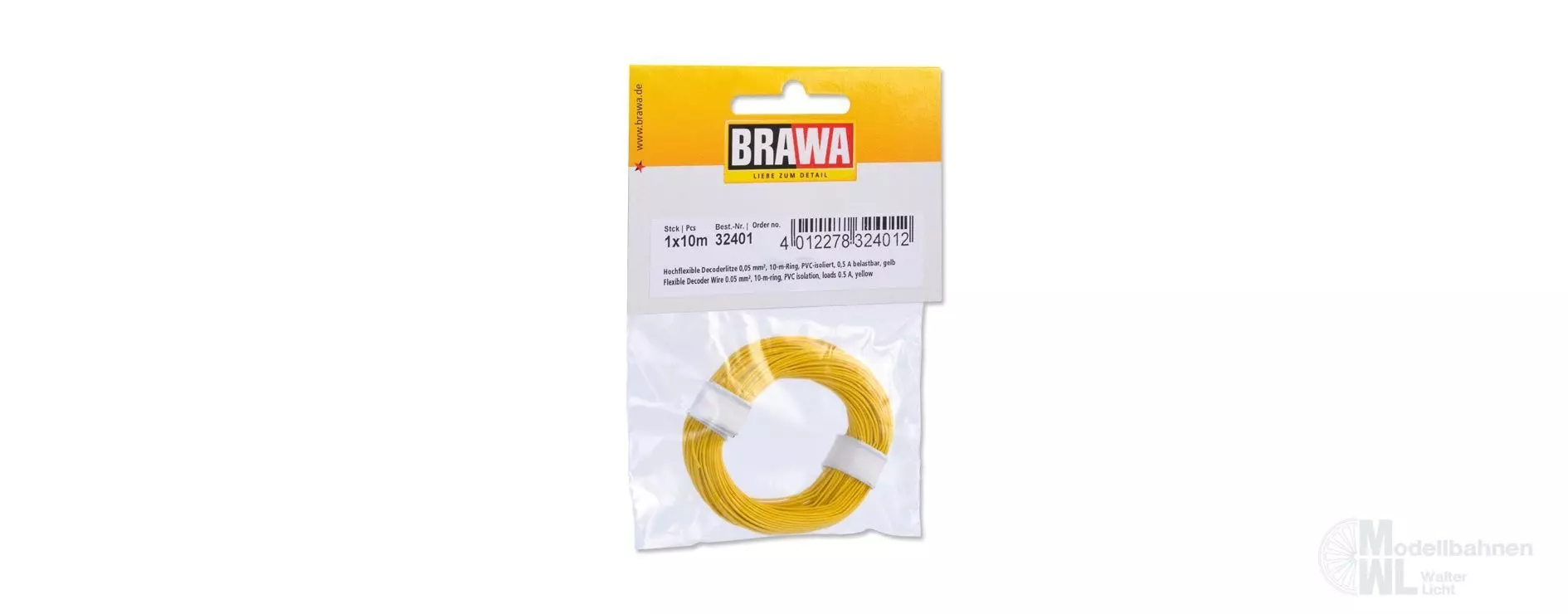 Brawa 32401 - Decoderlitze 0.05qmm gelb 10 Meter