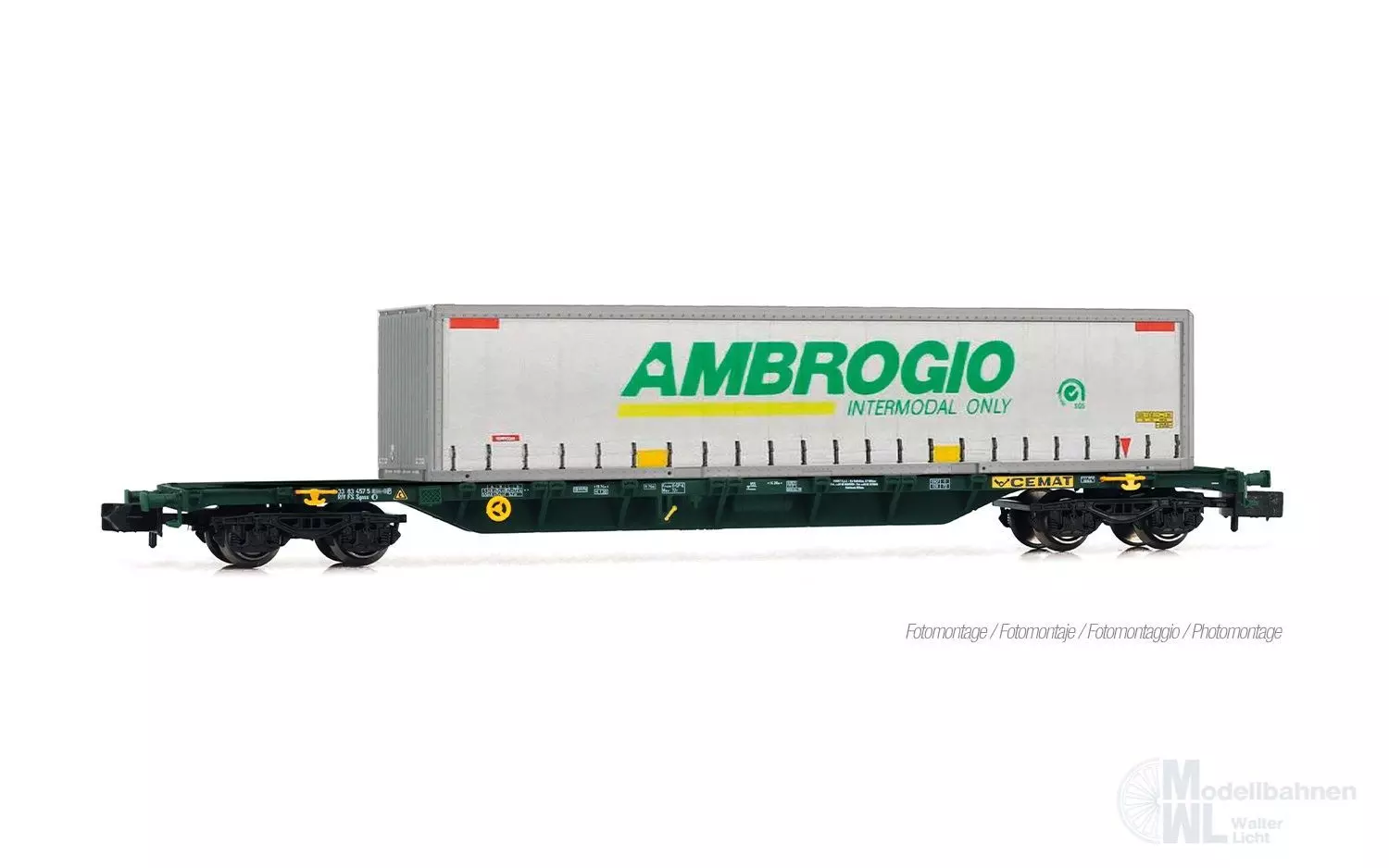 Arnold 6730 - Containertragwagen CEMAT Ep.V/VI Ambrogio Wechselaufbau N 1:160