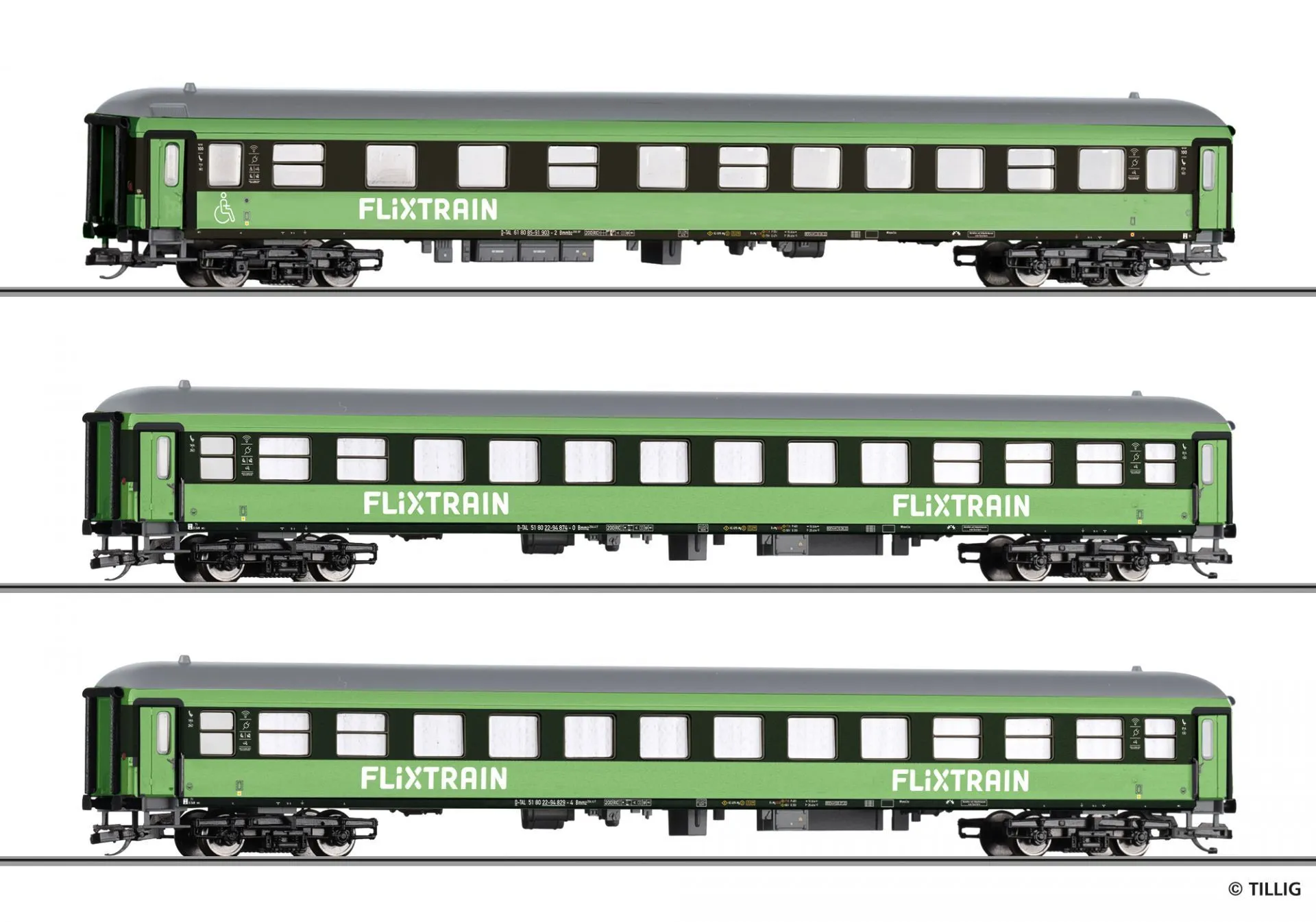 Tillig 01100 - Reisezugwagen Set Flixtrain Ep.VI 3.tlg. TT 1:120