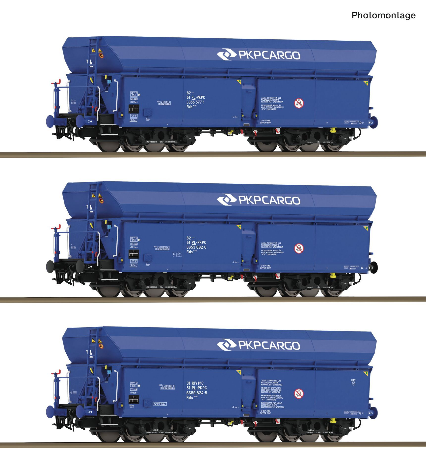 Roco 6600494 - 3er Set Selbstentladewagen Fals PKP Cargo