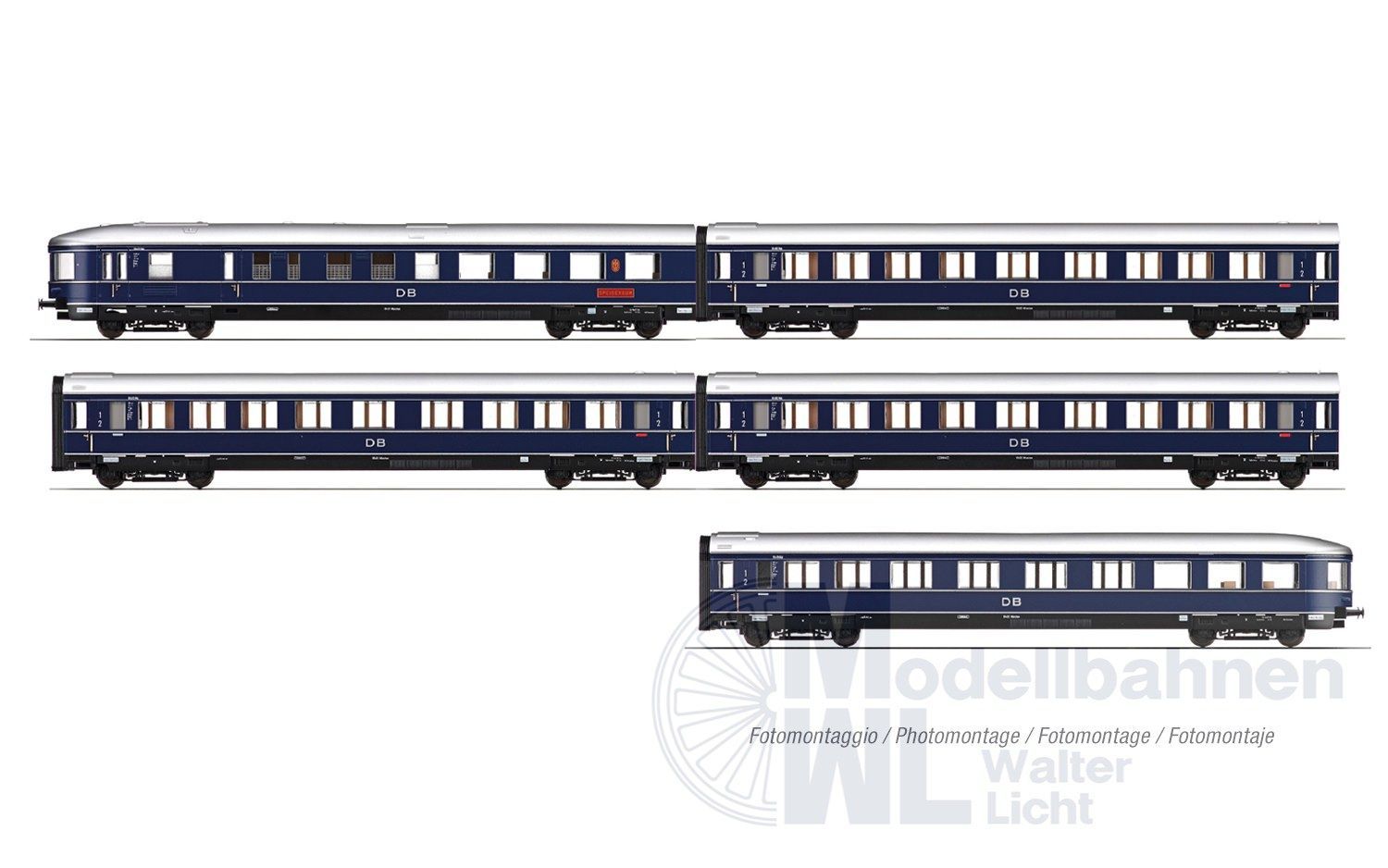 Rivarossi 4389 - Personenwagen Set DB Ep.III Blauer Enzian 5.tlg. H0/GL Rivarossi 4389 - Personenwagen Set DB Ep.III Blauer Enzian 5.tlg. H0/GL