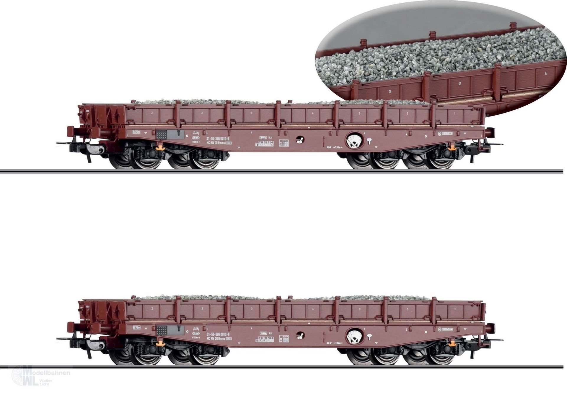 Tillig 70071 - Schwerlastwagen Set DR Ep.IV 2.tlg. Rmms 3960 beladen Neuschotter H0/GL Tillig 70071 - Schwerlastwagen Set DR Ep.IV 2.tlg. Rmms 3960 beladen Neuschotter H0/GL