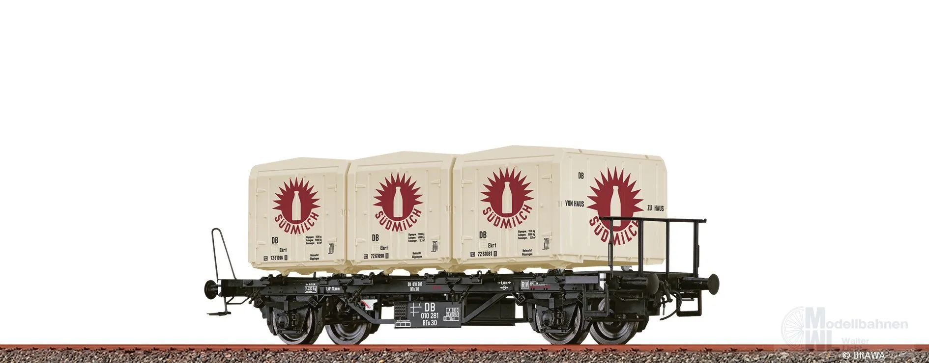 Brawa 50917 - Behältertragwagen DB Ep.III BTs 30 Südmilch H0/GL