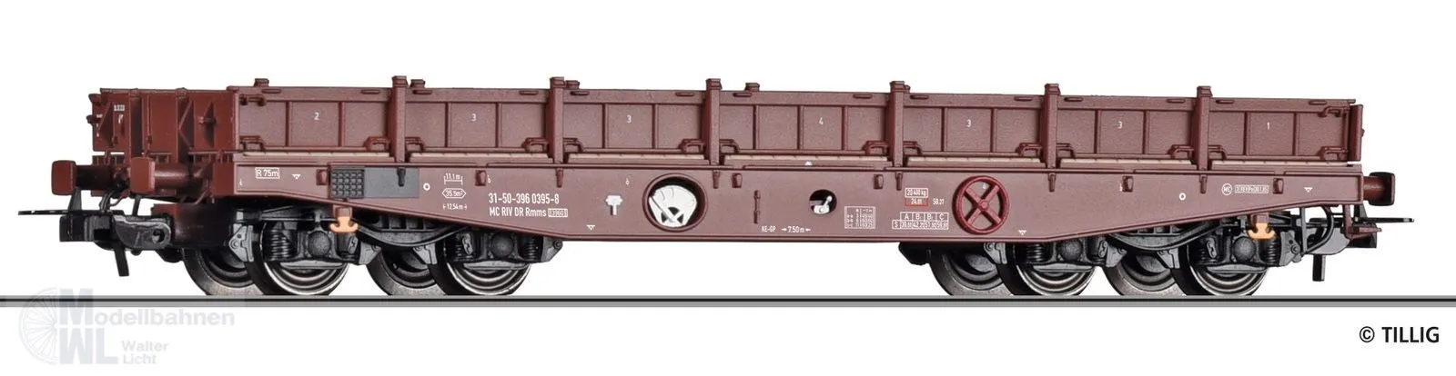 Tillig 77086 - Schwerlastwagen DR Ep.IV Rmms 3960 beladen mit Stahlblechen H0/GL