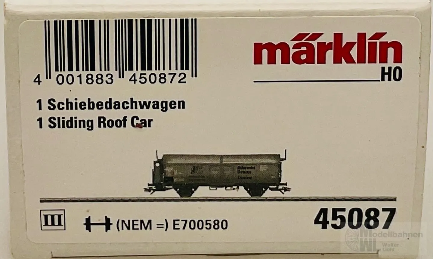 Märklin 45087 - MÄRKLIN - Schiebedachwagen DB Ep.III Kmmks 51 H0/WS