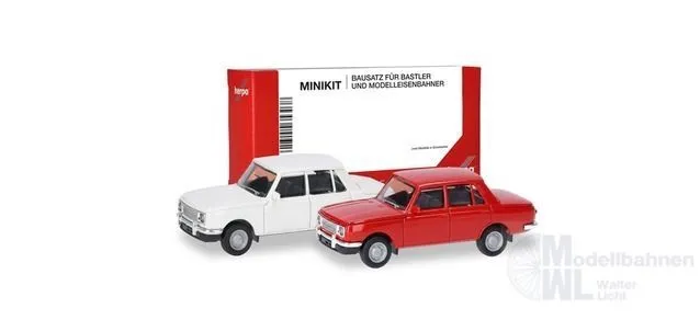 Herpa 013918-003 - MiniKit Wartburg 353 66 Limousine, weiß/verkehrsrot (2 Stück) H0 1:87