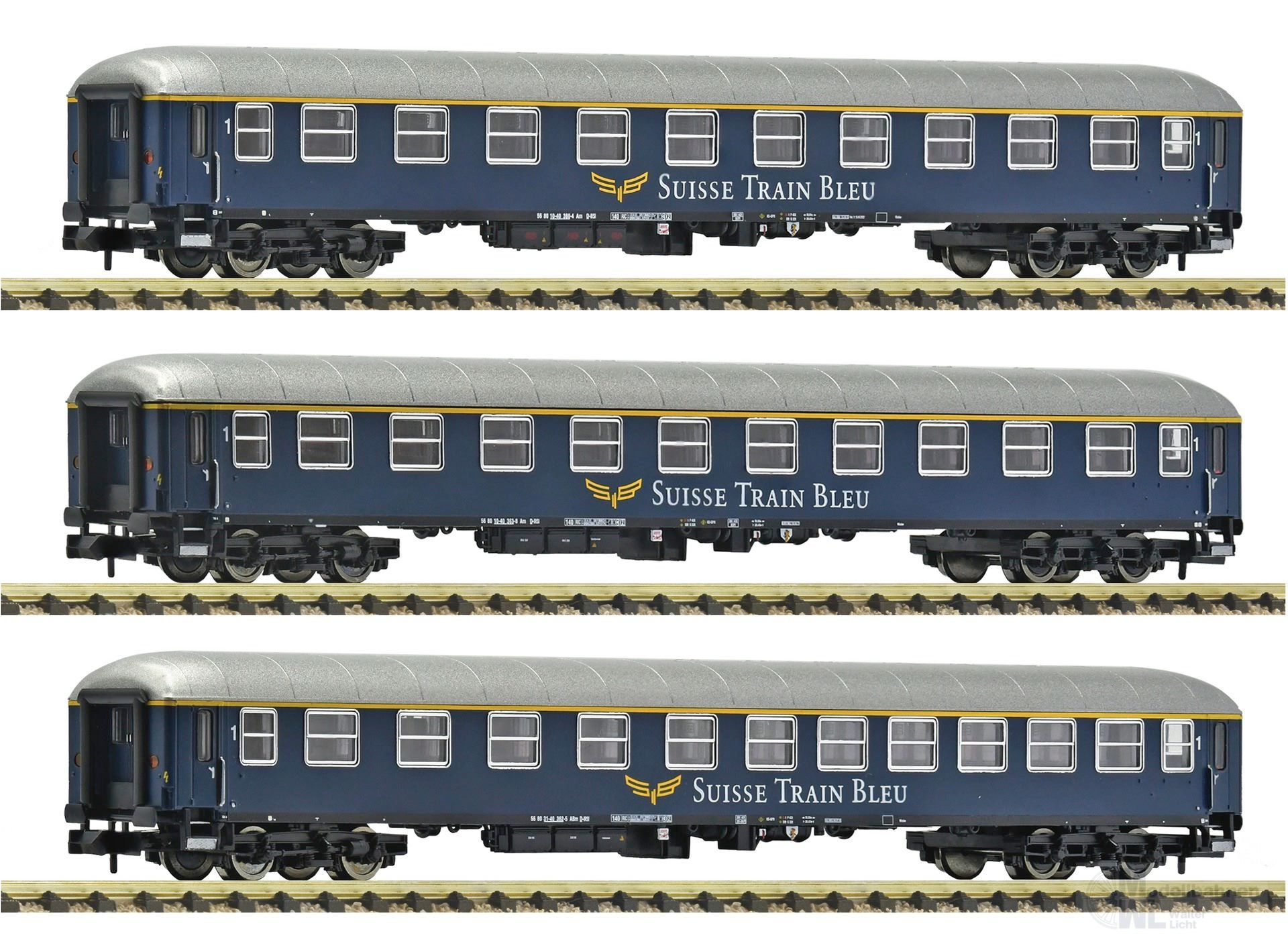 Fleischmann 6260078 - Schnellzugwagen Set Suisse Train Bleu Ep.VI 3.tlg. Set 1 N 1:160