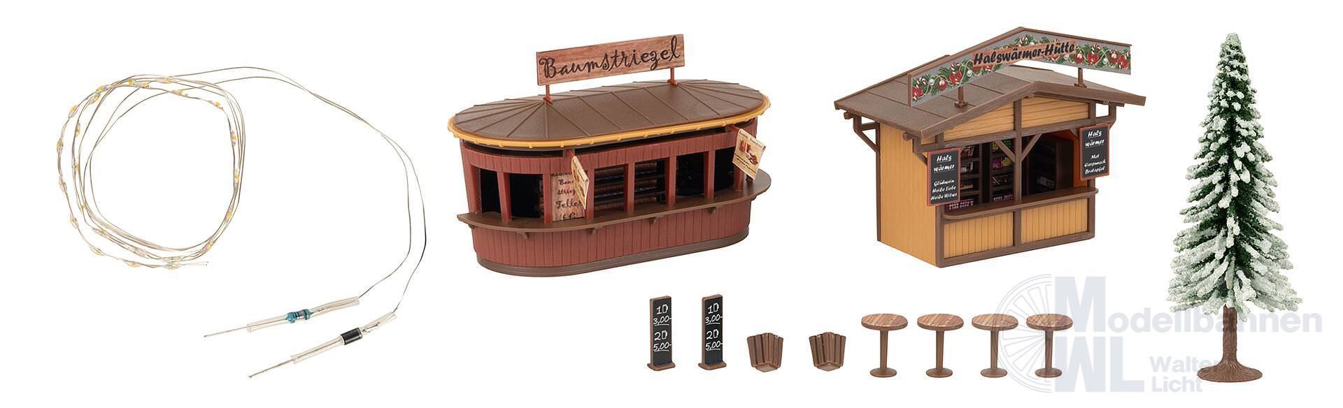 Faller 134006 - 2 Weihnachtsmarktbuden mit beleuchtetem Weihnachtsbaum H0 1:87