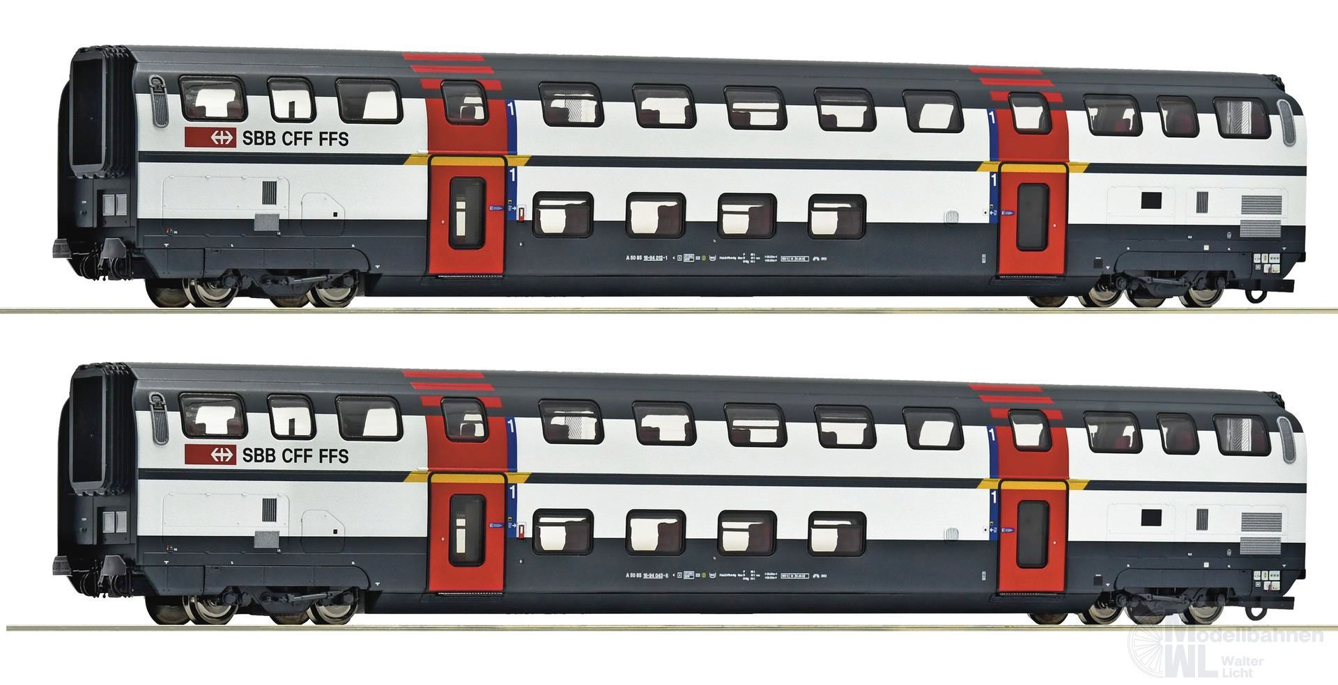 Roco 6200215 - Doppelstockwagen Set SBB Ep.V/VI 1.Kl. 2.tlg. H0/GL