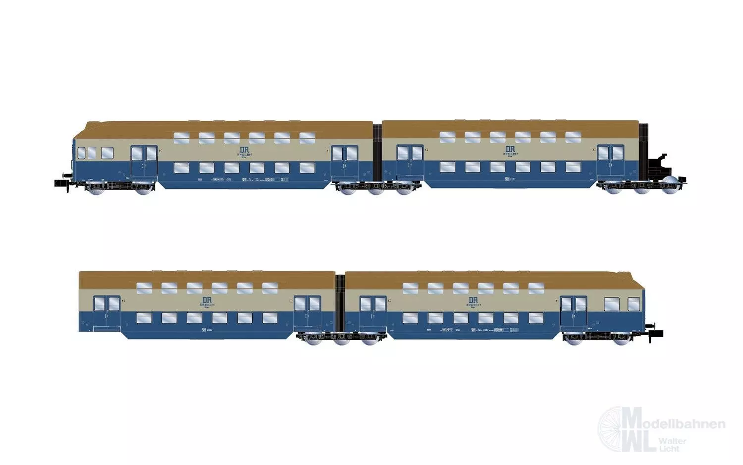 Arnold 4521 - Doppelstockwagen Set DR Ep.IV 4.tlg. Blau/grau N 1:160