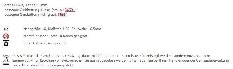 Tillig 85128 - Gerades Gleis Länge 53 mm H0/GL