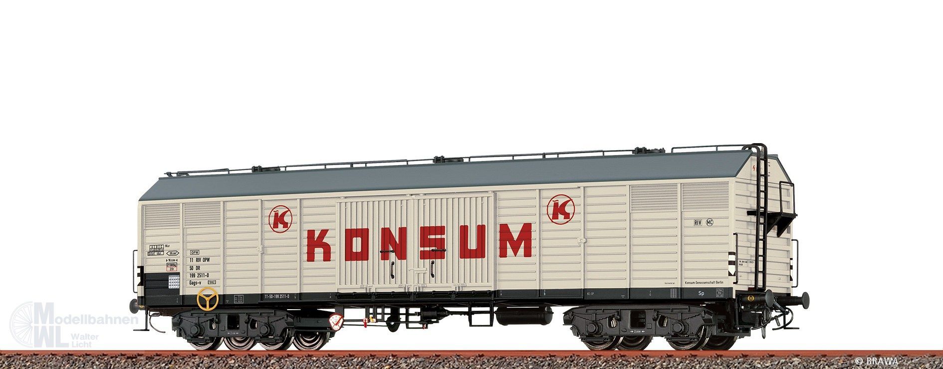 Brawa 50412 - Güterwagen ged. DR Ep.IV Gags-v Konsum H0/GL