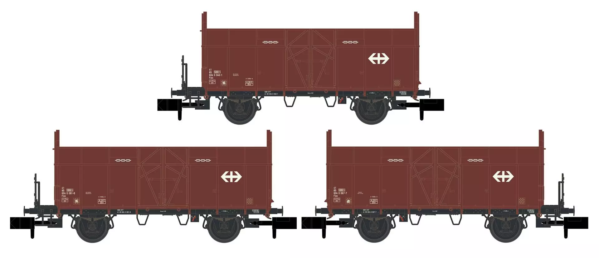 Hobbytrain 24302 - Güterwagen Set SBB Ep.IV Fbkk mit SBB Kreuz 3.tlg. N 1:160