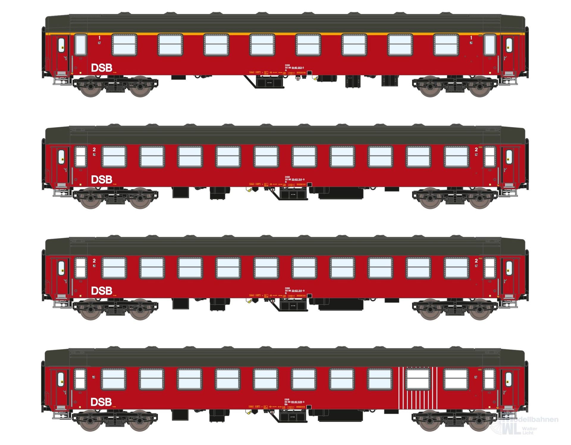 ASM 25101 - Personenwagen Set DSB Ep.IV UIC-Y, A+B+B+Bk 4.tlg. N 1:160 ASM 25101 - Personenwagen Set DSB Ep.IV UIC-Y, A+B+B+Bk 4.tlg. N 1:160