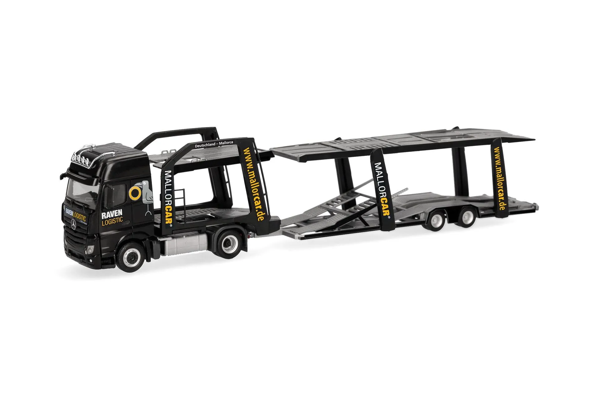 Herpa 321372 - Mercedes-Benz Actros L 18 Gigaspace AutotransporterRaven Logistic H0 1:87