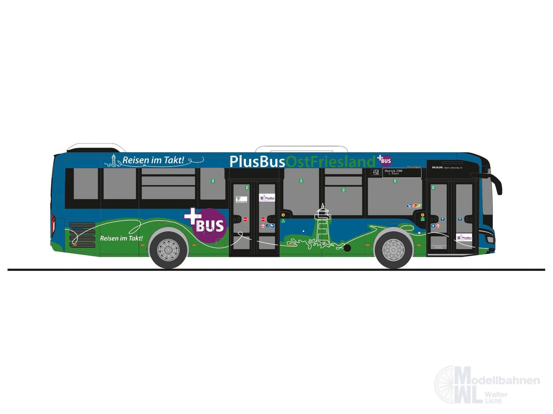 Rietze 74784 - MAN Lion´s Intercity LE LE DB Weser-Ems-Bus - PlusBus OstFriesland H0 1:8