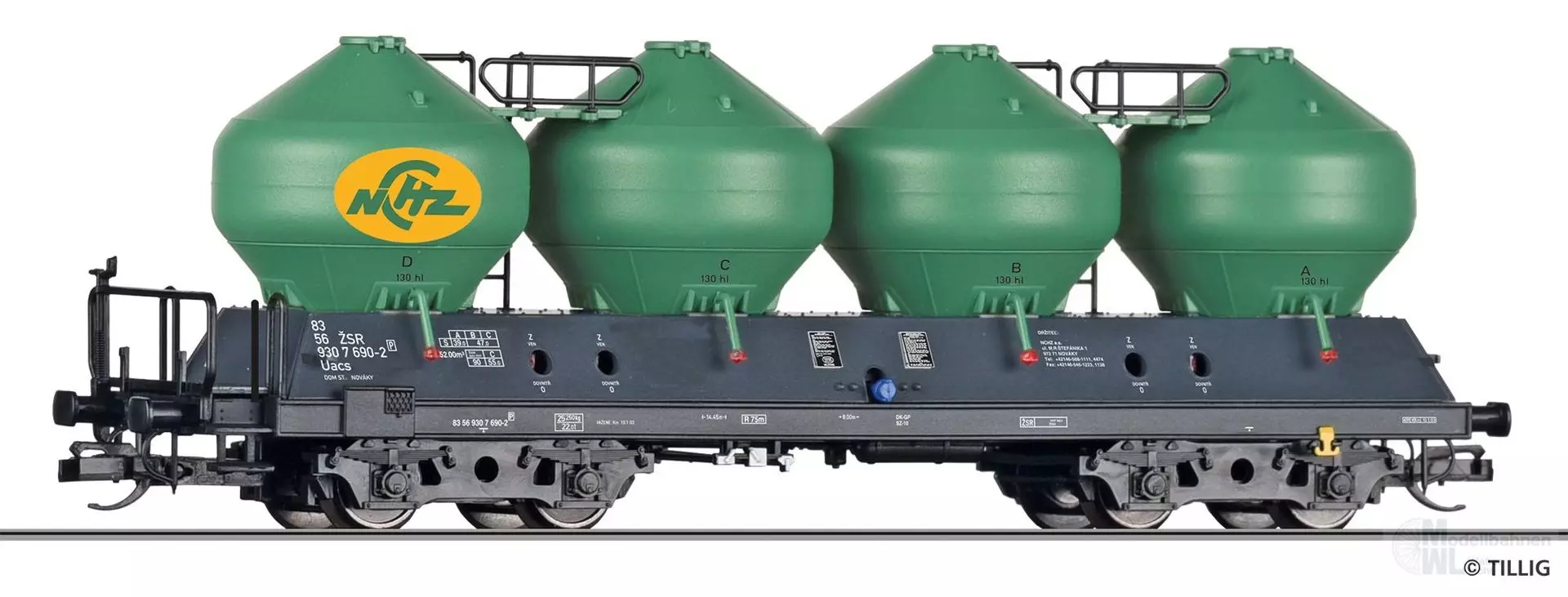 Tillig 15863 - Staubsilowagen Novácké chemické závody a.s. Uacs Ep.V TT 1:120