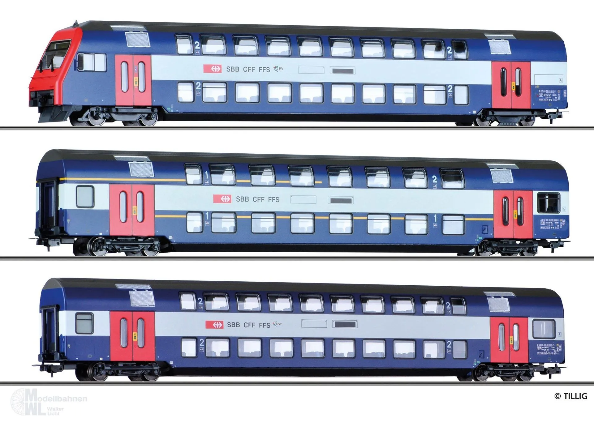 Tillig 70066 - Doppelstockwagenset SBB Ep.V 3.tlg. S-Bahn Zürich H0/GL
