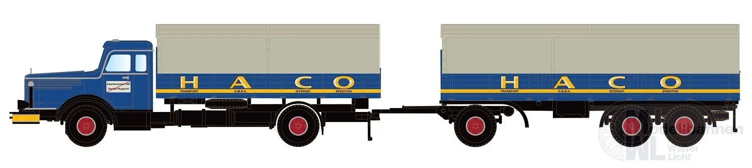 Lemke Minis 3321 - Krupp Titan Hängerzug Pritsche/Plane HACO Wuppertal N 1:160