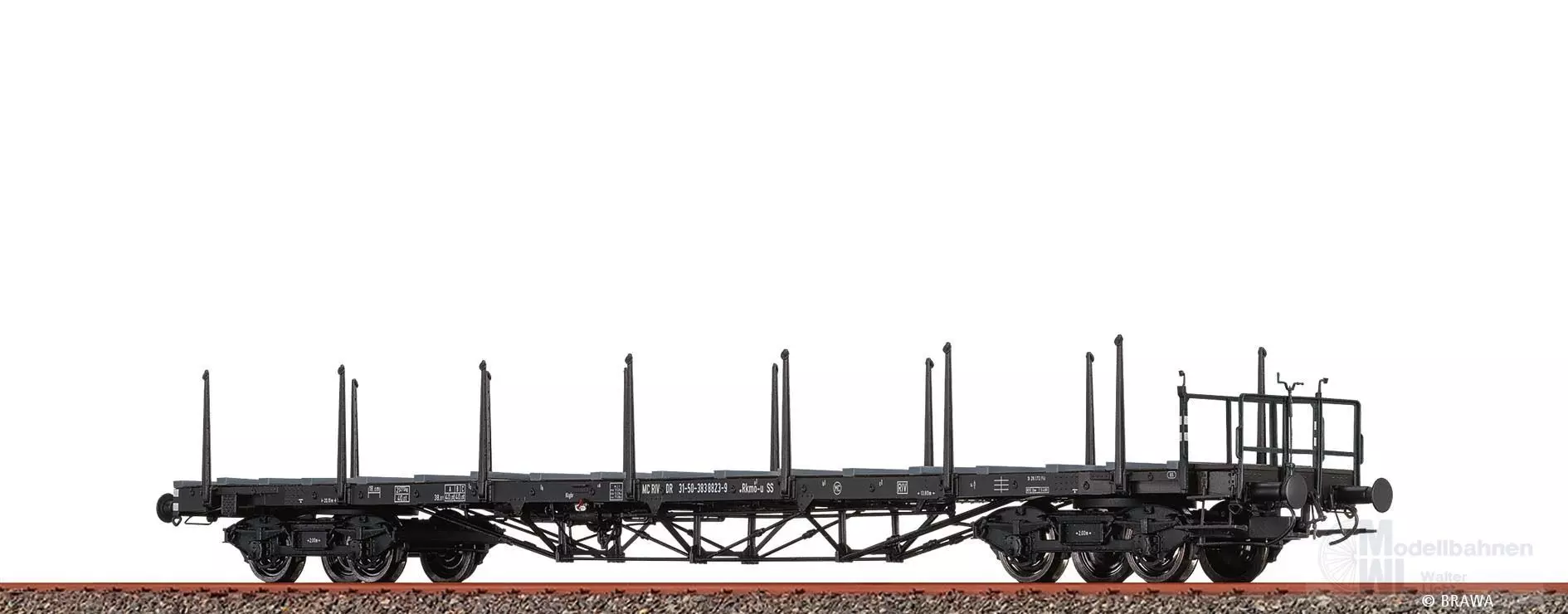Brawa 50654 - Drehgestellflachwagen DR Ep.IV Rkmo ohne Bremserhaus H0/GL