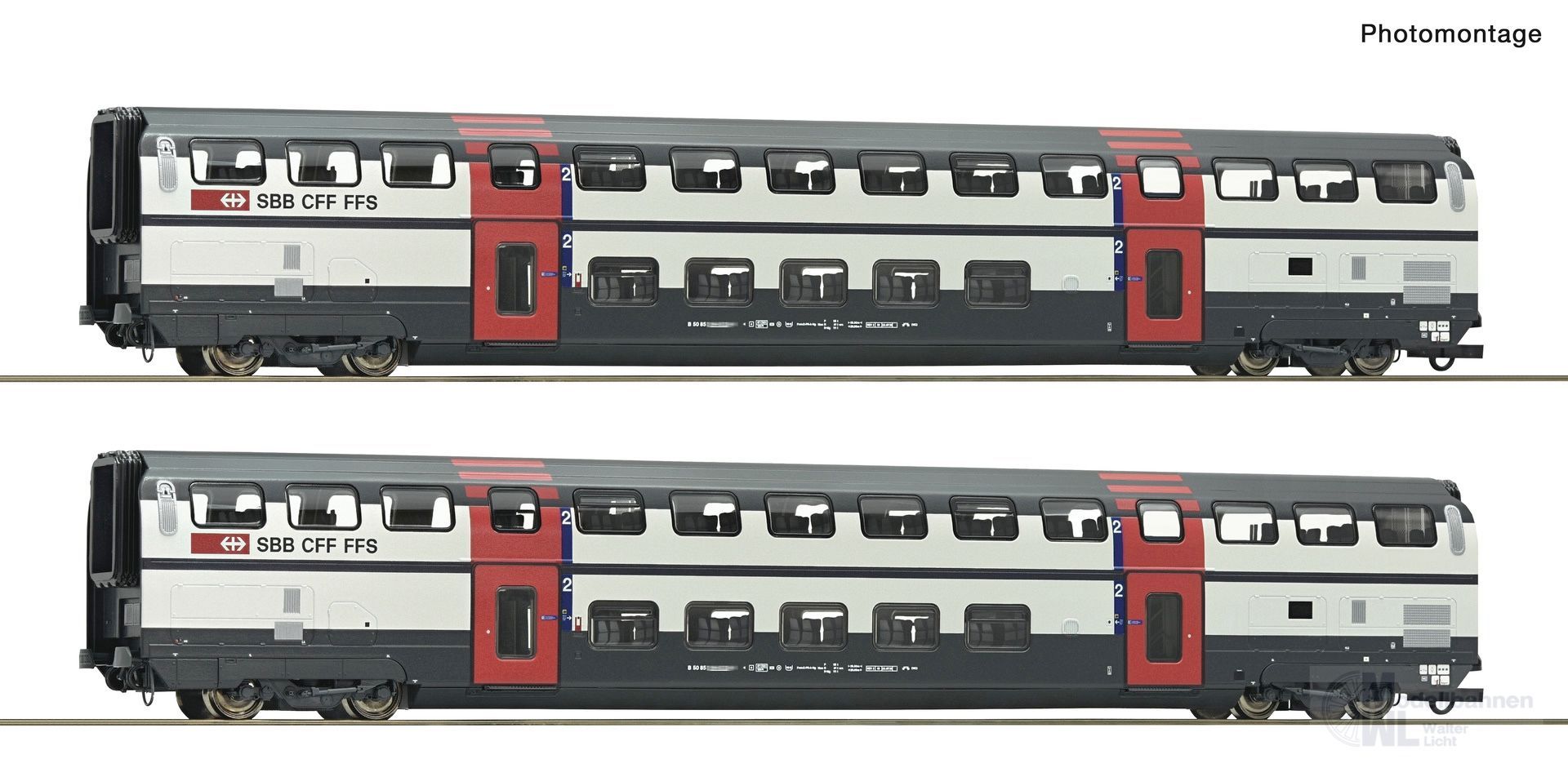 Roco 6200216 - Doppelstockwagen Set SBB Ep.V/VI 2.Kl. 2.tlg. H0/GL