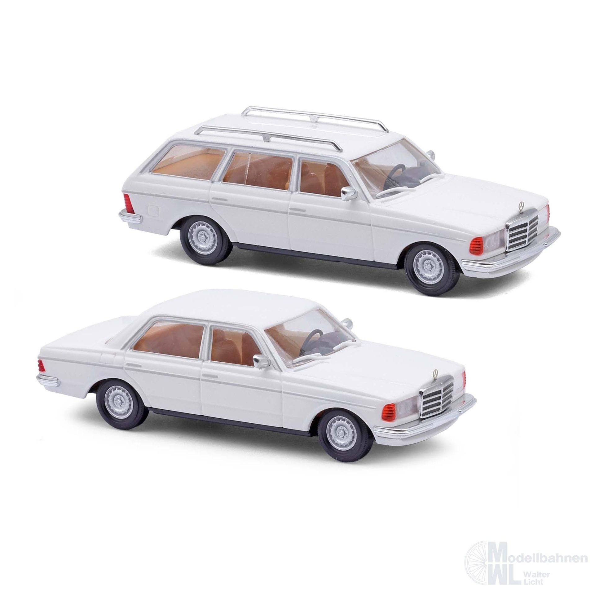 Busch 46985 - Mercedes-Benz W123 Limousine & T-Modell weiß H0 1:87