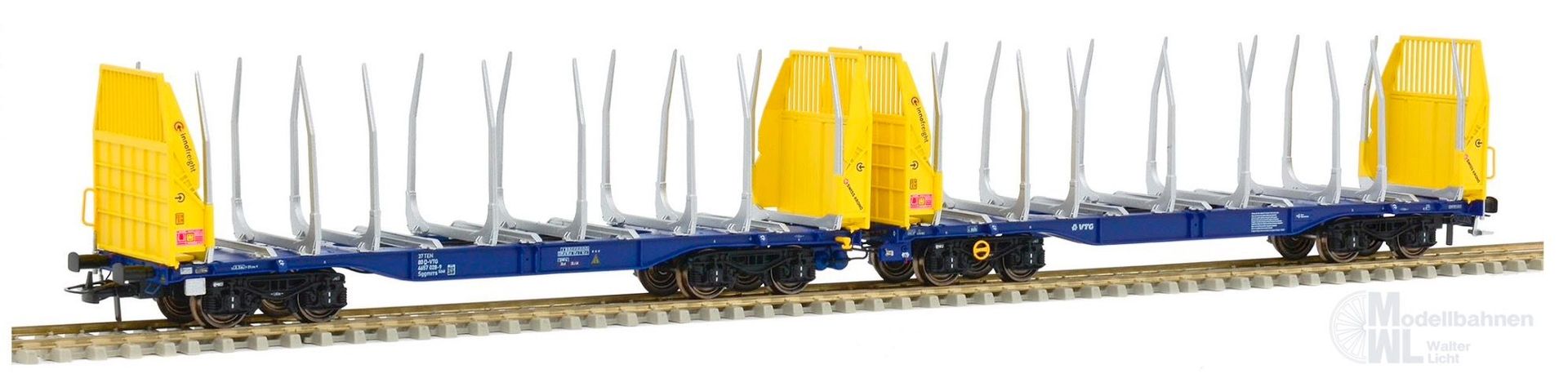Sudexpress S657028 - Rungenwagen Einheit Innofreight VTG Ep.VI Smart GigaWood gelb/blau H0/GL