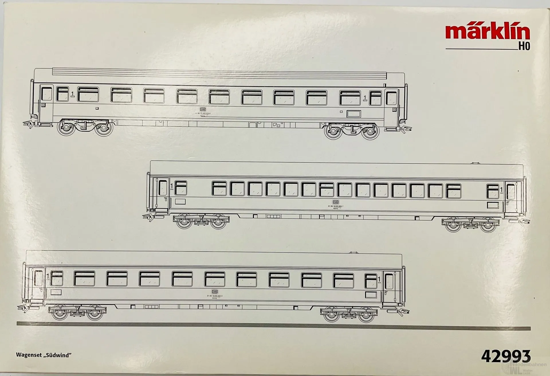 Märklin 42993 - MÄRKLIN - Personenwagen Set DB Ep.IV Südwind 3.tlg. H0/WS
