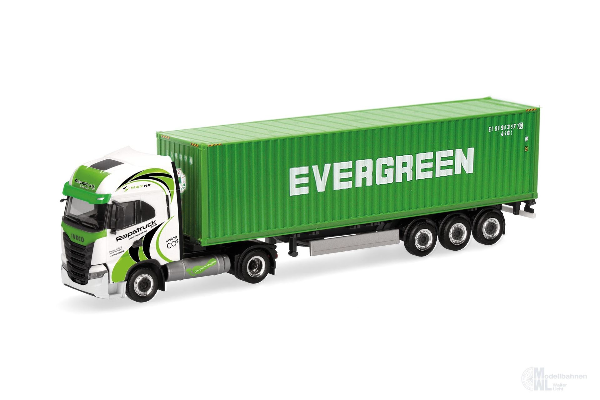 Herpa 319942 - Iveco S-Way LNG 40ft. Container Sattelzug Evergreen H0 1:87 Herpa 319942 - Iveco S-Way LNG 40ft. Container Sattelzug Evergreen H0 1:87