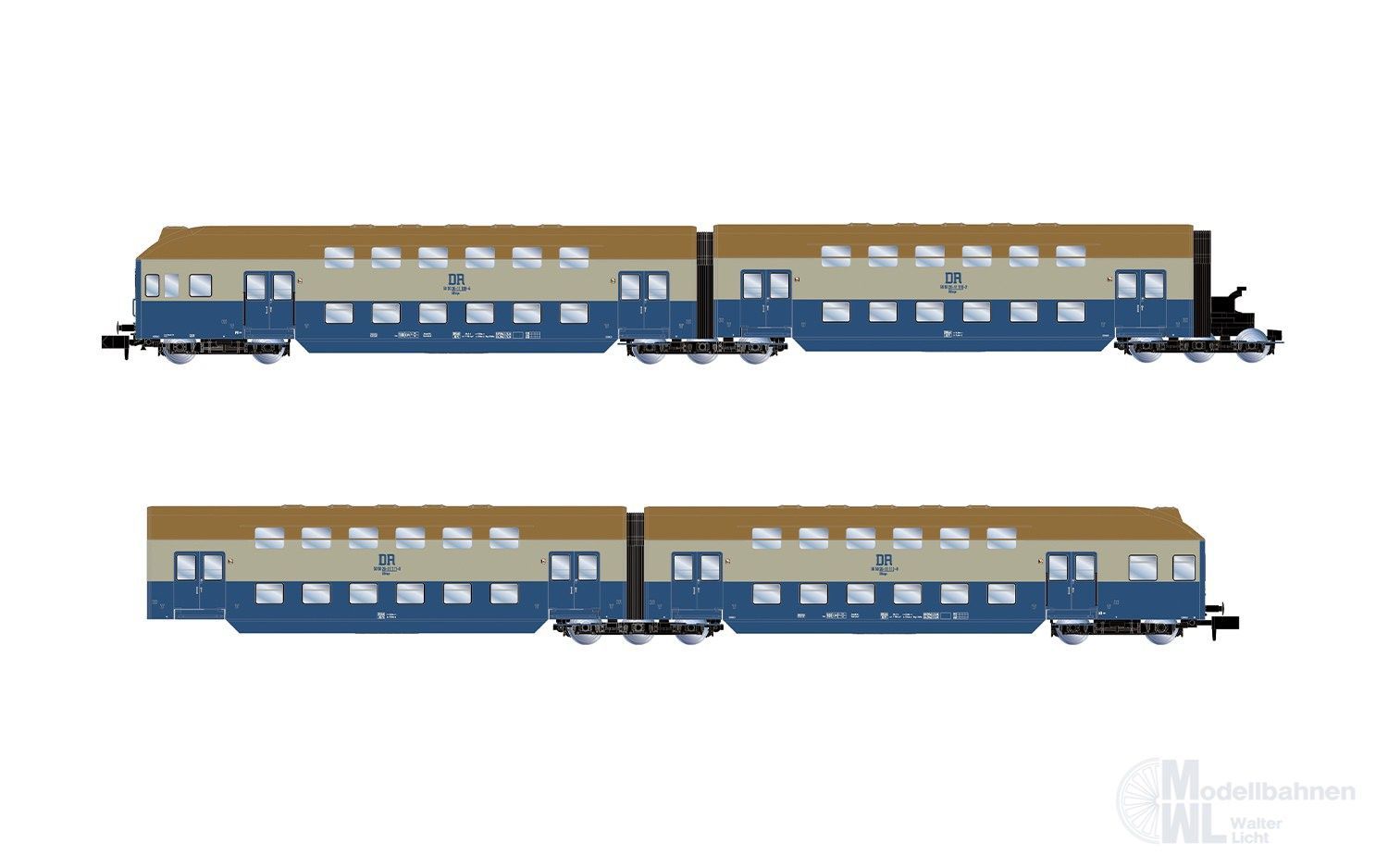 Arnold 4521 - Doppelstockwagen Set DR Ep.IV 4.tlg. Blau/grau N 1:160