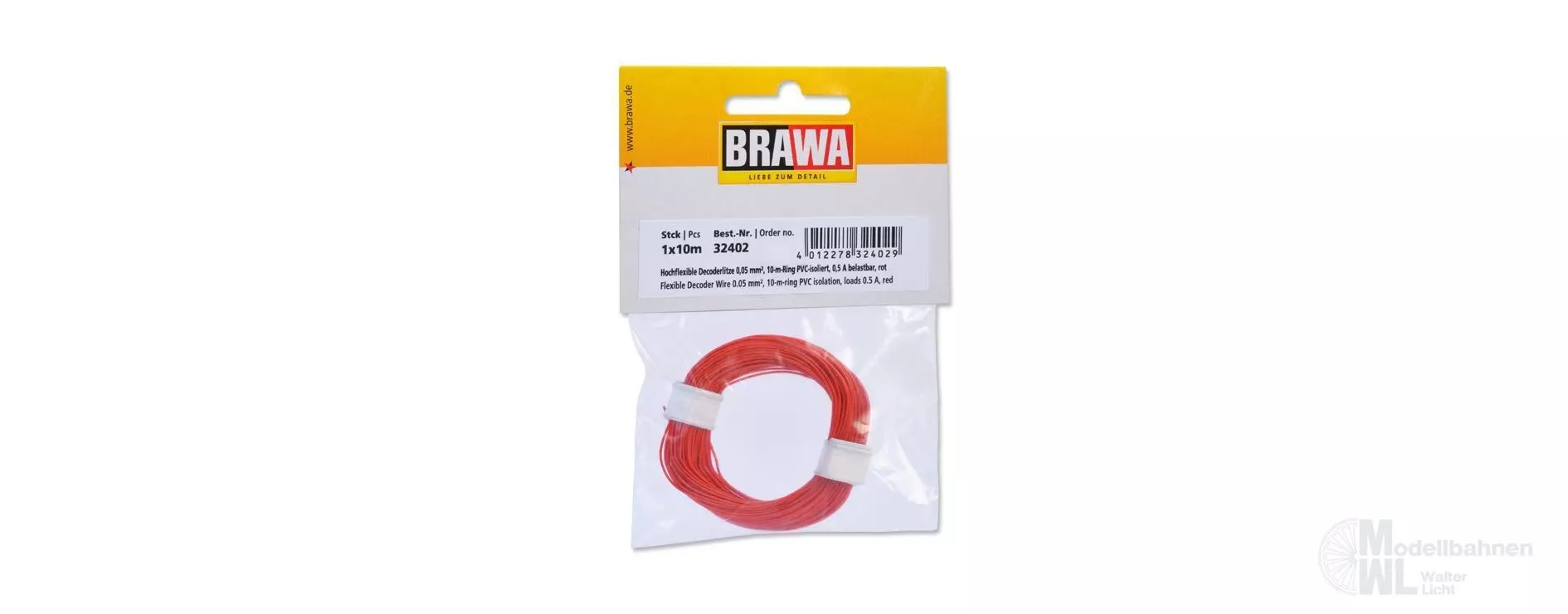 Brawa 32402 - Decoderlitze 0.05qmm rot 10 Meter
