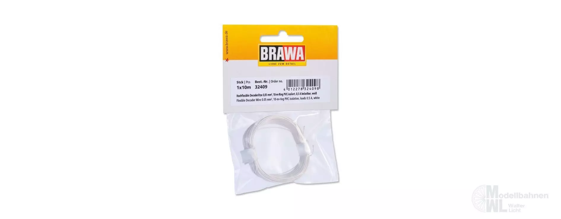 Brawa 32409 - Decoderlitze 0.05qmm weiss 10 Meter