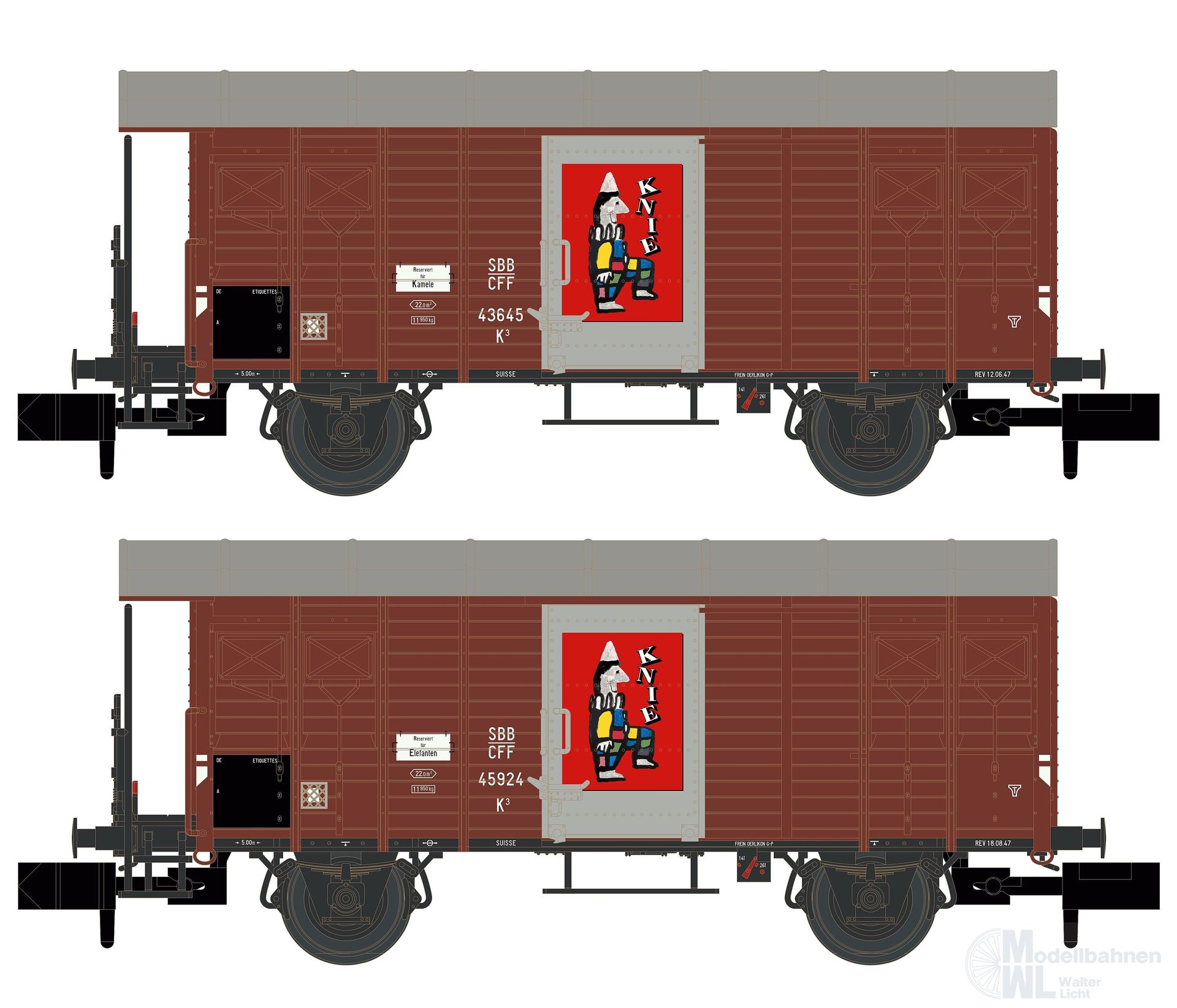 Hobbytrain 24257 - Güterwagen Set SBB Ep.III 2.tlg. Zirkus Knie N 1:160
