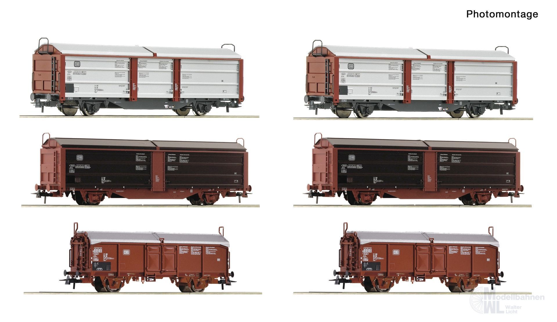 Roco 6600339 - Güterwagen Set DB Ep.IV Rangierbahnhof Schiebewand-/Dach-Wagen 6.tlg. H0/