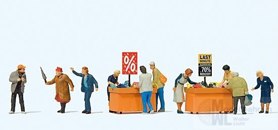 Preiser 10647 - Schnäppchenjagd am Wühltisch H0 1:87 Preiser 10647 - Schnäppchenjagd am Wühltisch H0 1:87