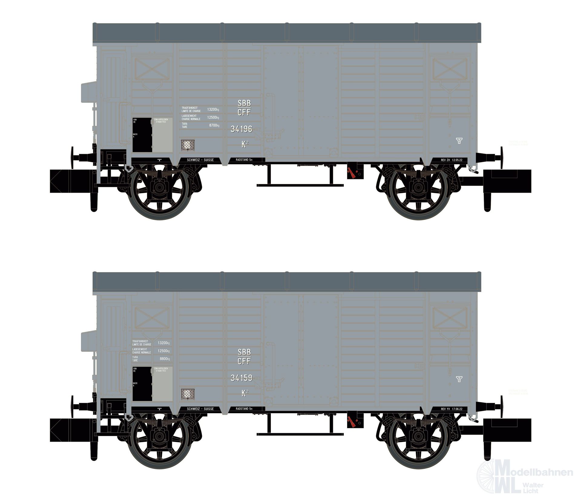 Hobbytrain 24204 - Güterwagen Set ged. SBB Ep.II K2 2.tlg. N 1:160