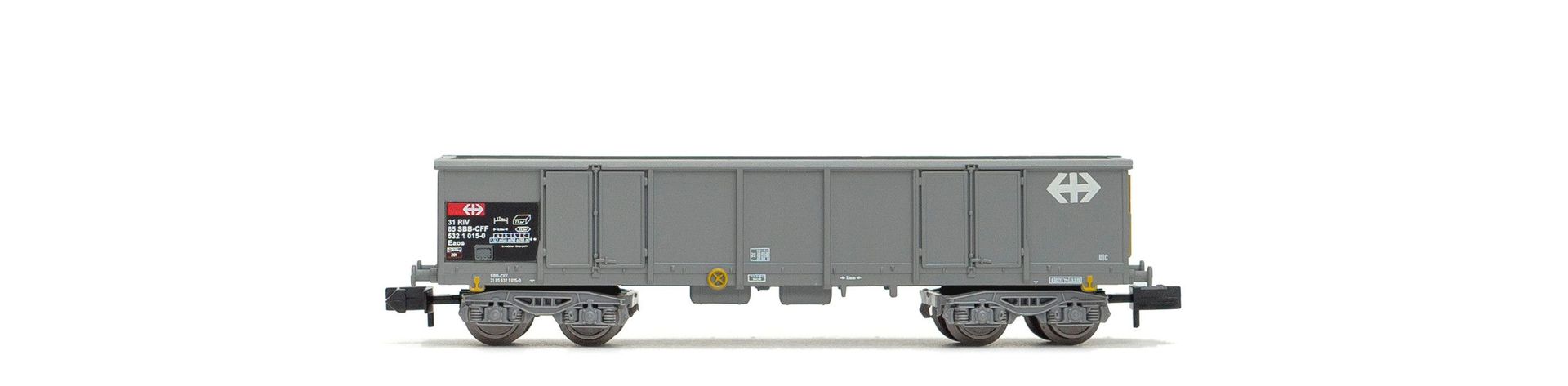 Arnold 6426 - SBB 2-tlg. Set 4achs. Off. Güterwagen Eaos beladen mit Schrott Ep. V N 1:160