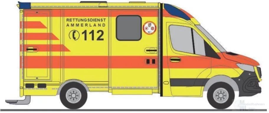 Rietze 76086 - Mercedes-Benz Strobel RTW´18 Rettungsdienst Ammerland H0 1:87