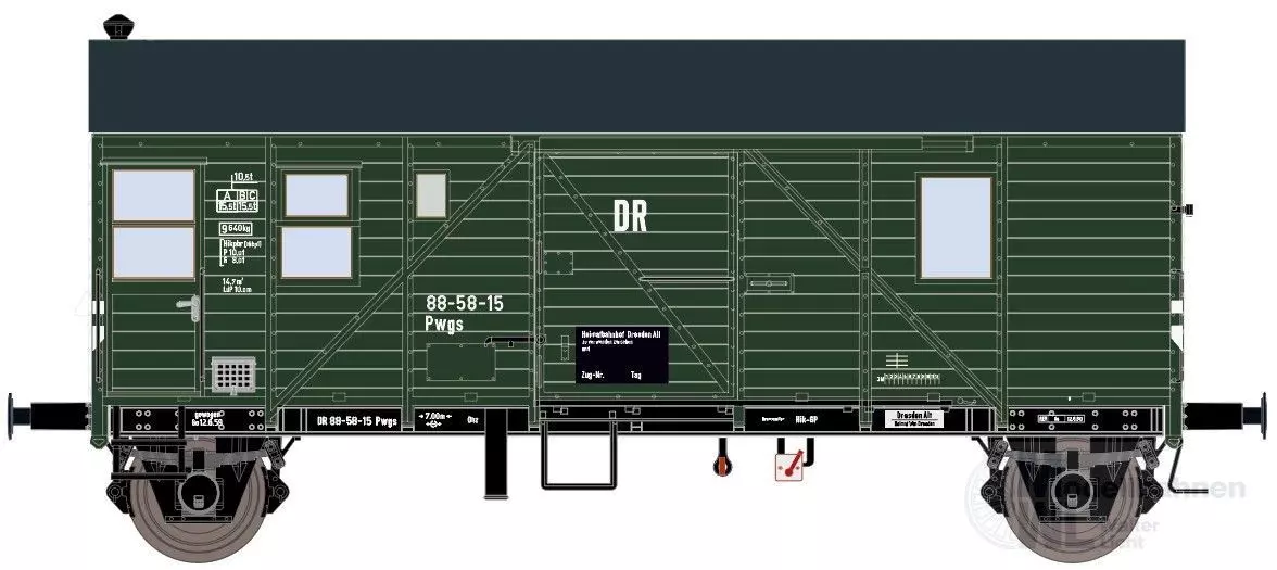 Exact Train 23647 - Gepäckwagen DR Ep.III Pwgs44 Bremen grün H0/GL