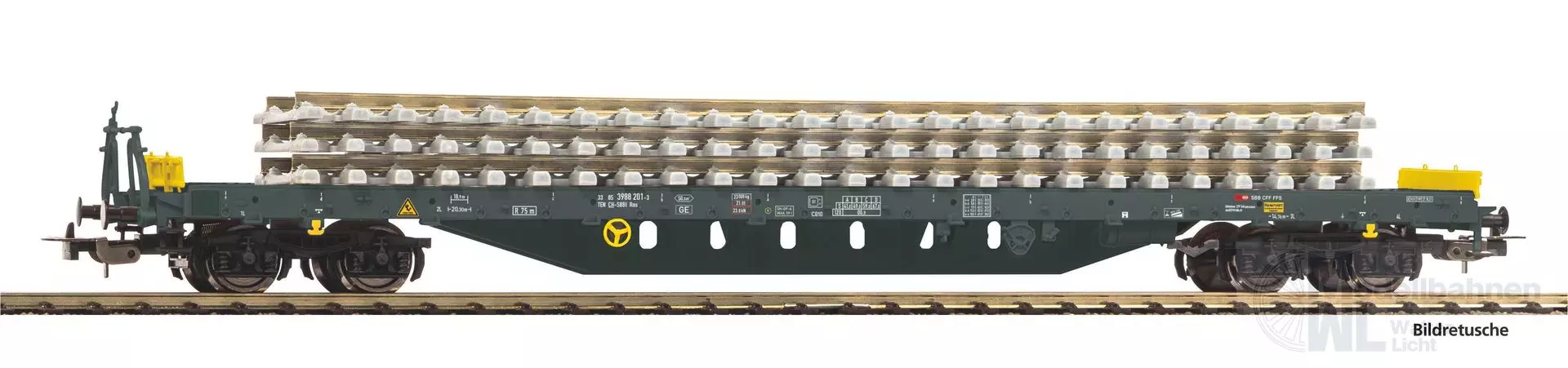 Piko 24547 - Flachwagen SBB Ep.VI Bauzug beladen mit Betonschwellen H0/GL