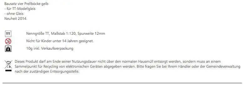 Tillig 83442 - Prellböcke gelb BAUSATZ 4 Stck. TT 1:120