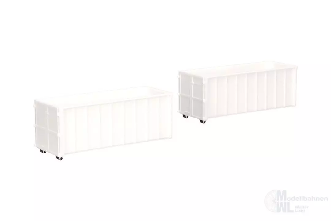 Herpa 053884-003 - Abrollmulden 2 Stück gerippt weiß H0 1:87