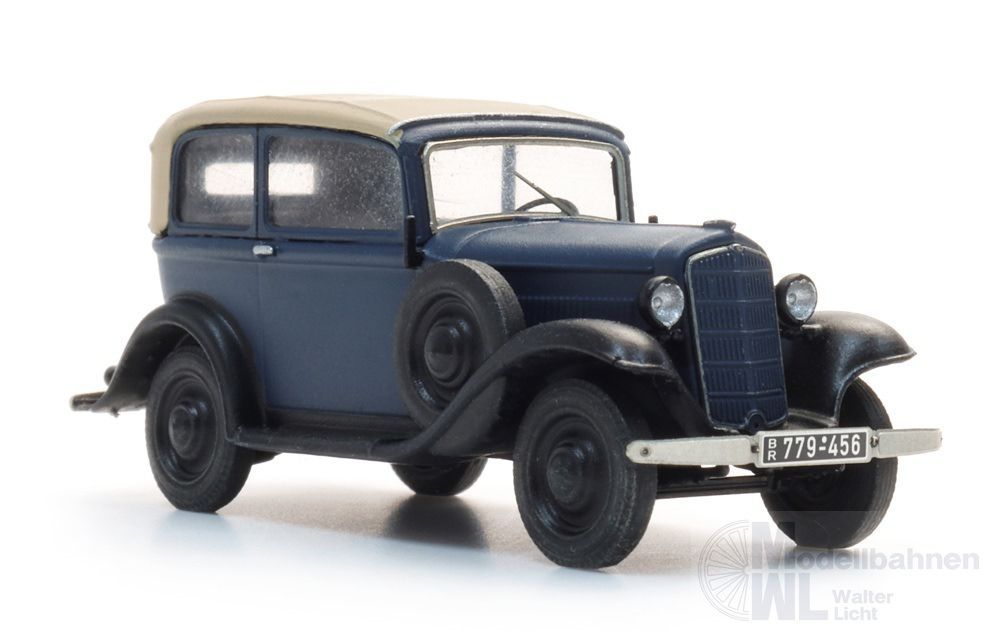 ARTITEC b.v. 387.646 - Opel P4  Dach geschlossen blau Fertigmodell H0 1:87