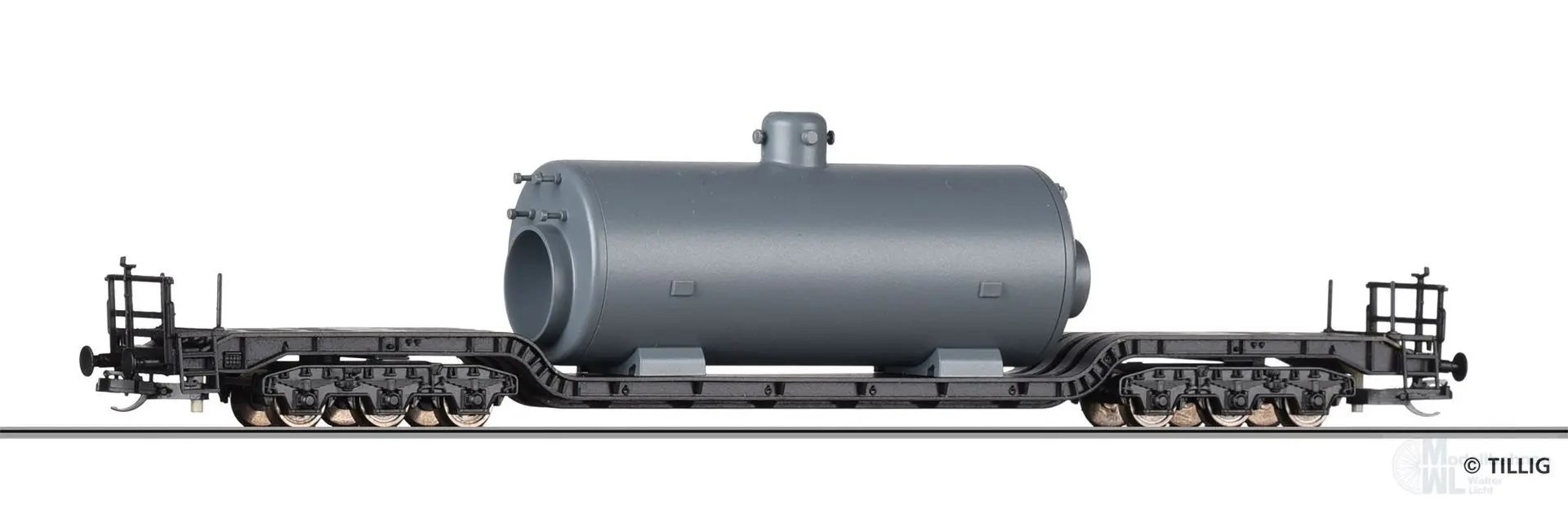 Tillig 95017 - Tiefladewagen DB Ep.III SSt 49 mit Dampfkessel TT 1:120